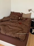 Ins Simple Retro Red Plaid Pure Cotton Waed Cotton Four-Piece Set Bedding Cap Sle Milk Velvet Softn All Seasons Use