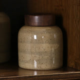 Wooden Lid Ceramic Storage Jar Moisture-proof Sealed Tea Canister Food Container Crafts Decoration