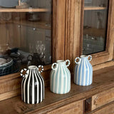 Blue and White Ceramic Vase with Handle, Nordic Boho Small Vases Side Table Flower Centerpiece, Wide Mouth Single Flower Vase