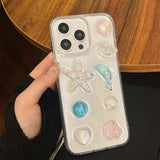 3D Shell Starfish Dolphin Epoxy Clear Case For iPhone 16 15 14 13 11 12 Pro Max Anti Fall Protection Cute Epoxy Cover