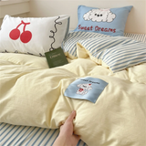 Kawaii Cartoon Dog Washed Cotton Bedding Set for Girl Boys Skin-friendly Duvet Cover Set with Sheet Soft Comfortable Quilt Cover