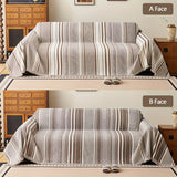 1PC Chenille Sofa Towel All-cover Coffee Striped Pattern Sofa Throw Blanket With Tassels Couch Protector Double Face Usable