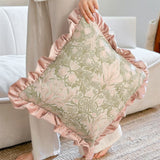 High End Home Ruffle Edge Pillow Cushion Bedroom Bedside Sofa Cushion Pillow Cover With Core Green And Pink Removable washable