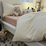 Ins Style Solid Color Stripes Mix and Princess Style Quilt Cover Four-piece Bedding Set Washed Cotton Shell Edge Duvet Cover Set