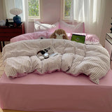 Striped Bedding Set INS Nordic Girls Soft 100% Cotton Bed Sheet Queen King Size Duvet Set Comforter Set Pillowcase Bed Linens