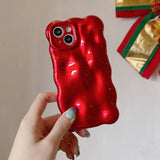 Chinese Red 3D Water Ripple Cover For iPhone 15 Pro Max 14 Pro 13 12 Pro 11 Soft Case Fashion Wave Gloss Phone Protection Shell