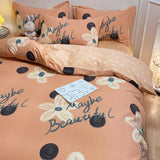 Ikeehome  Thiened Warm Flannel Bedding Set Pure Cotton Bear Pattern Autumn Winter Four-Piece Quilt Cover eet Tee-Piece Set