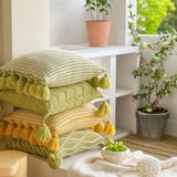 45X45cm Green Stripe Pattern Throw Pillow Cover with Tassels Durable Easy To Clean Cushion Covers Sofa Decor  Pillowcase No Core