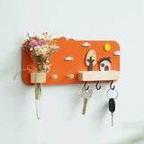 Four Seasons Style Wall Hanging Storage Holder Wooden Wall Mounted Storage Rack with 6 Hooks Simple Storage Organizer Home Decor