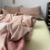 Ins Nordic Bedding Set Plaid Striped Duvet Cover Set Soft Flat Sheets Set 2 Pillowcases Single Twin Full Queen Size Simple Style