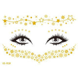 Glitter Stickers Face Tattoo Flash Gold Temporary Metalic Tattoos Waterproof Makeup Decals for Girls Party Music Festival