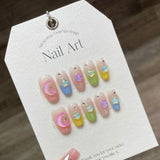 10pcs detachable Handmade kawaii false nails with glue full cover stick on nails with design dopamine bubble love girl press on