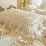 Double Layer Lace Ruffles Princess Wedding Bedding Set 100S Egyptian Cotton Duvet Cover Quilted Bedspread Bed Skirt Pillowcases