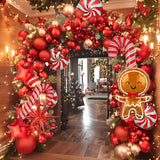 Decorations Christmas Balloons Garland Arch Red Metallic Gold With Gingerbread Man Stars Foil Balloon For Christmas Party Decor