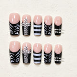 Cross Press on Nails Handmade 3d Y2k False Nails Black French Style Press On Nails Long Square European French Fake Nail