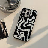 Minimalist Artistic Black & White Wave Pattern Fashionable Phone Case for iPhone 16 15 14 13 Pro Max Back Phone Cover Capa