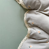 INS Girls Cherry Soft Bedding Set Washed Cotton Bed Sheet Queen King Size Duvet Set Flower Comforter Set Pillowcase Bed Linens