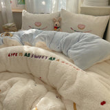 INS Cartoon Bedding Set  soft Fleece duvet cover set for kids adult Sheet set With Pillowcases full size