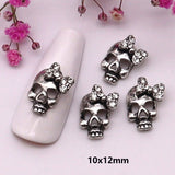 10-Pcs Halloween Ornaments 3D Metal Nail Art Decorations Gold Silver Black Skull Spider Hand Skeleton Design Nail Accessories