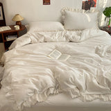 Korean Princess Style Lace Ruffles Soft Washed Cotton Skin-friendly Bedding Set Duvet Cover Bed Sheet/Fitted Sheet Pillowcases