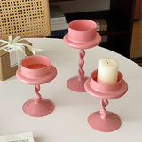 Nordic INS Pink Glass Decorative Candlestick Tealight Candelabra Big Candle Holder Wedding Home Table Base For Candles