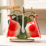 Family Afternoon Tea Ceramic Coffee Cup Set, High-quality Teapot , Creative Enamel Colored Handcrafted Rose Tea Set, Friend Gift