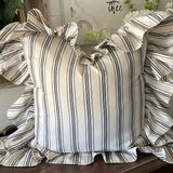 Beige Grey Striped Pillow Case Aesthetic Retro Sofa Cushion Cover Washed Cotton Lumbar Pillow Cover Ruffled