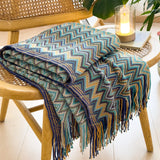 Bohemian Style Knitted Throw Blanket for Sofa Bed Retro Striped Decorative Blankets with Tassels Soft Comfortable Shawl Blanket