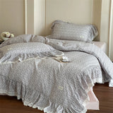 4Pcs Vintage French Floral Large lace Ruffles 100% Cotton Double Yarn Bedding Set Duvet Cover Flat/Fitted Bed Sheet Pillowcases