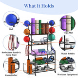 Yoga Mat Storage Rack Home Gym Storage Rack on Wheels Gym Organizer Equipment Storage for Home Exercise and Fitness Gear