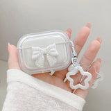 Simple Laser Pearl Heart Earphone Case for AirPods 2 Pro 3 4 Generation Headset Charging Box Protect Cover for Air pods Keychain