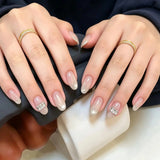 10pcs Short Almond Press on Nails Gradient Cat Eye Handmade False Nails Glitter Rhinestone Fake Nails French Acrylic Nail Tips
