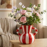 Retro Stripe Ceramic Vase, Elegant Minimalist Home Decor for Living Room Table