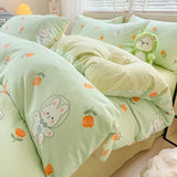 3pcs Simple Line Design Duvet Cover Set Cartoon Strawberry Print Bedding with 2 Pillowcases Skin-friendly Washable Quilt Cover