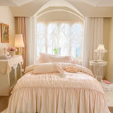 100% Cotton Pleated Lace Ruffles Korean Princess Style Duvet Cover Set Bed Sheet Or Fitted Sheet Pillowcases Girls Bedding Set