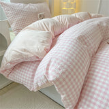 Japan Style Bedding Set Plaid Duvet Cover Set With Sheet Bedroom Decor Skin Friendly King Single Double Bedding Set Home Textile