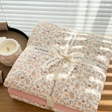 Ins floral print Bedding set knitted cotton Flat sheet set Four pieces duvet cover double layer-yarn 4Pcs lovely Fitted sheet