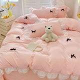 Bedding Set INS Girls Princess Soft 2024NEW Washed Cotton Bed Sheet Queen King Size Duvet Set Comforter Set Duvet Set Bed Linens