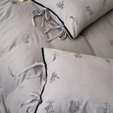 100% Cotton Wrinkled Yarn Flower Embroidery Bedding Set Single Queen King Size Duvet Cover Flat/Fitted Sheet Lace-Up Pillowcases