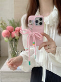 Colorful summer leather fundas for iphone 15 pro max 13pro 14pro 15promax 12 14 13 ins bowknot rope pendant simple phone case