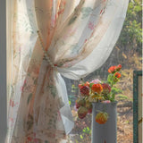 Double Layer Idyllic Flowers Tulle Curtains for Living Room Elegant Rural Floral Gauze Curtains for Kitchen