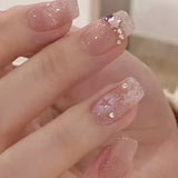 24Pcs Nude Pink Nail Tips Short Round Head False Nails with Design Wearable Finished Fake Nails Full Cover Press on Nails