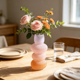 Modern Stacked Bubble Glass Vase Gradient Color Vertical Striped Floral Container for Tabletop Home Decoration