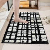 Tufting Black White Bathroom Mat Soft Geometric Stripe Bathmat Carpet Living Area Pad Anti-slip Tidy Rug Home Room Decor
