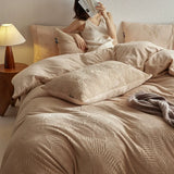 Thickened Simple Design Milk Fleece 4pcs Bedding Sets Carving Winter Warm Quilt Cover Bedspread Pillowcase for Home Bed