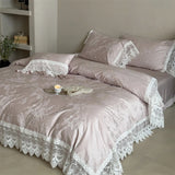 Vintage Embossed Jacquard Lace Edge Luxury Bedding Set 1000TC Egyptian Cotton Duvet Cover Flat/Fitted Bed Sheet Pillowcases 4Pcs