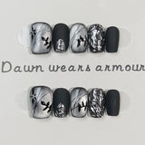 10Pcs Silver Handmade Press On Nails Full Cover Shiny Brilliance Short Ballerina Artificial False Nails Artificial Nail Tips Art