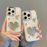Luxury 3D Diamand Love Heart Mirror Phone Case For iphone 16 15 14 13 12 11 Pro Max Plus Girl Glitter Epoxy Electroplated Cover