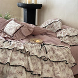Three-layer Ruffles Bow Princess Bedding Set 1000TC Egyptian Cotton Brushed Duvet Cover Bed Sheet Pillowcases 4Pcs