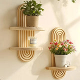 Bohemian Style Arched Wall Frame Wooden Floating Rack Plants Vases Candle Holders Shelf Living Room Wall Decor Home Decoration